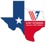 AT&T Veterans ERG logo in shape of Texas with R/W/B colors