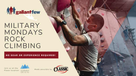 Military climb night advertisement showing man climbing indoor rock wall